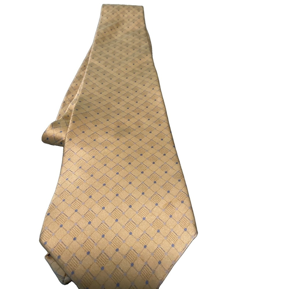 Vintage Cambridge Classics Yellow Blue Dotted 100 Percent Silk‎ Tie 4" X 59".